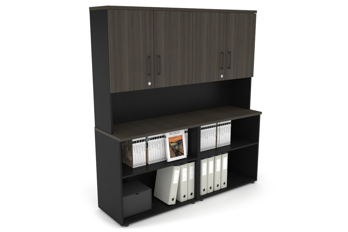 Uniform Small Open Bookcase - Hutch with Doors [1600W x 750H x 450D] Jasonl Black dark oak black handle