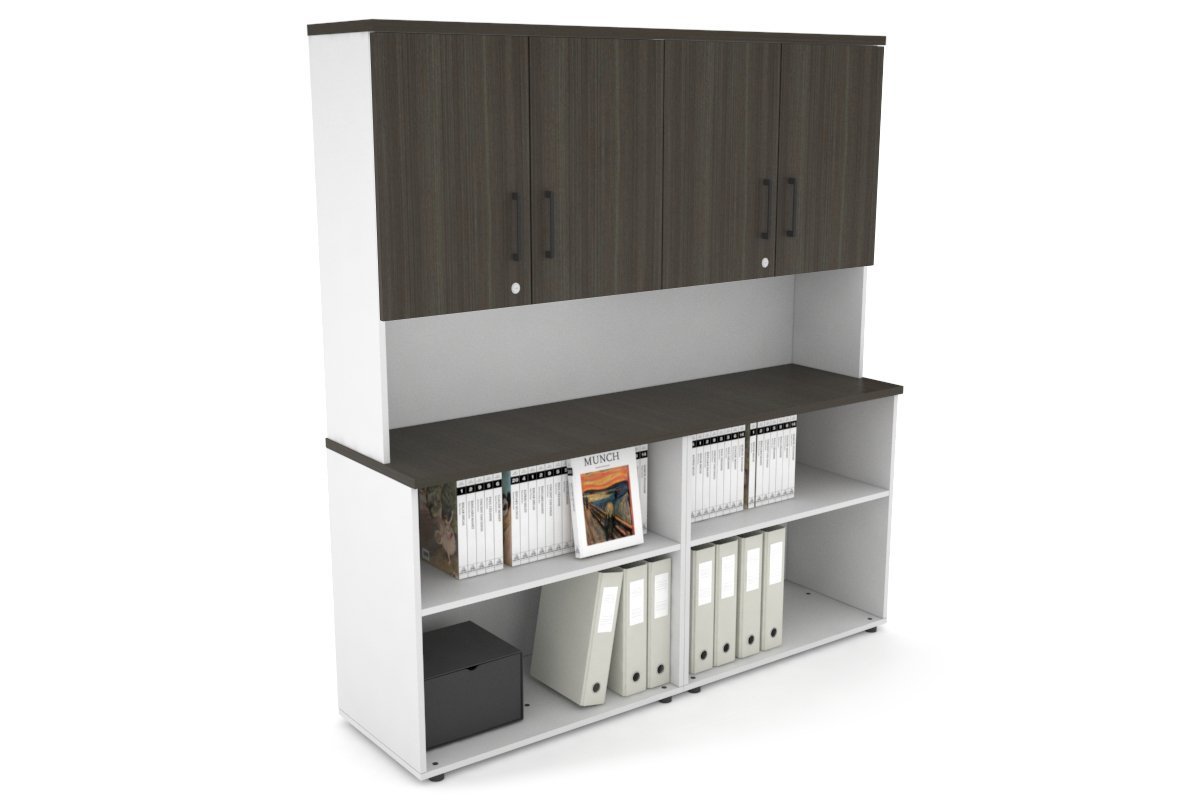 Uniform Small Open Bookcase - Hutch with Doors [1600W x 750H x 450D] Jasonl White dark oak black handle