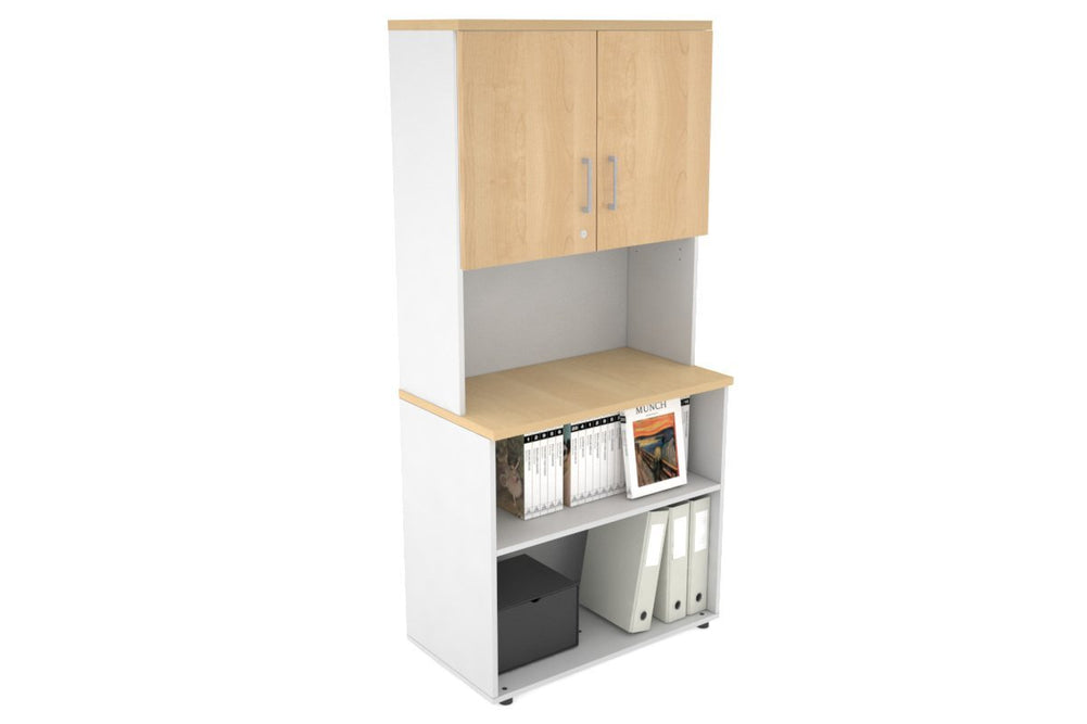 Uniform Small Open Bookcase - Hutch with Doors [800W x 750H x 450D]-White maple silver handle