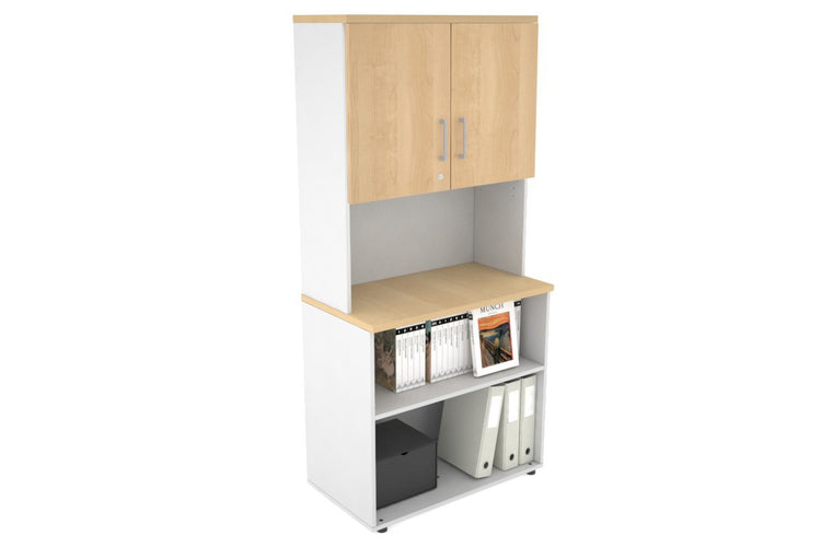 Uniform Small Open Bookcase - Hutch with Doors [800W x 750H x 450D] Jasonl White maple silver handle