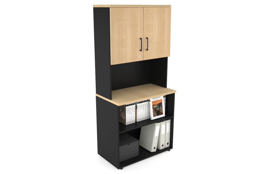 Uniform Small Open Bookcase - Hutch with Doors [800W x 750H x 450D]-Black maple black handle