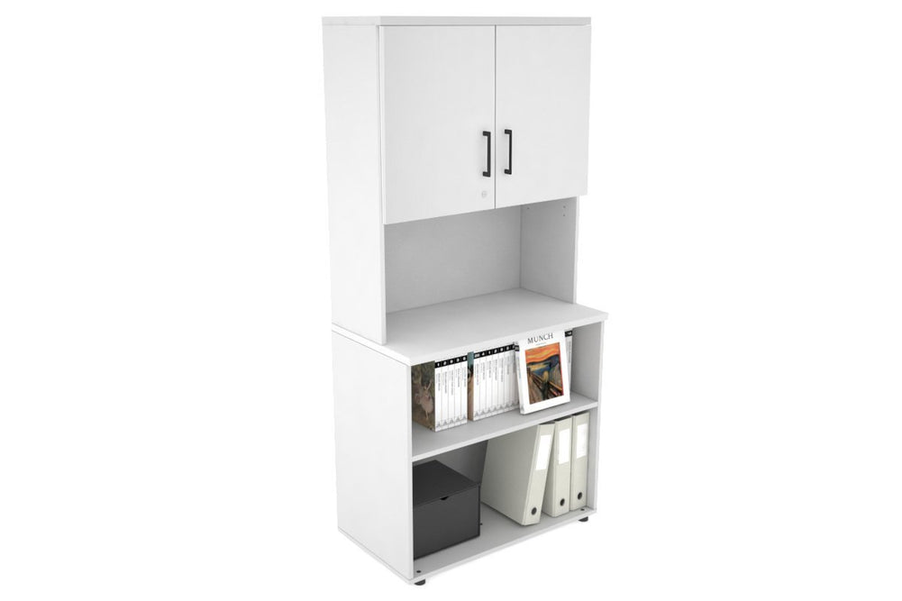 Uniform Small Open Bookcase - Hutch with Doors [800W x 750H x 450D]-White white black handle