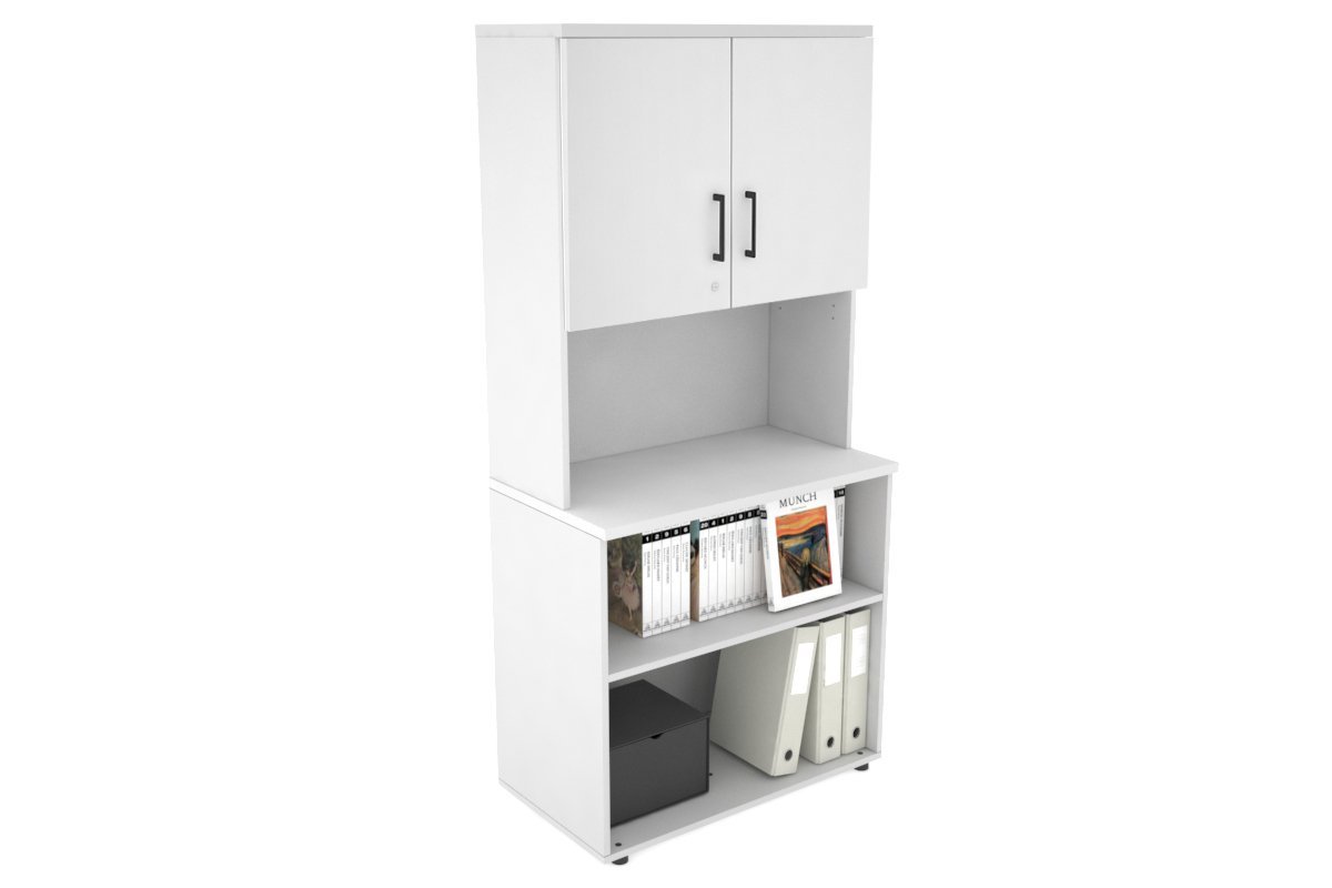 Uniform Small Open Bookcase - Hutch with Doors [800W x 750H x 450D] Jasonl White white black handle