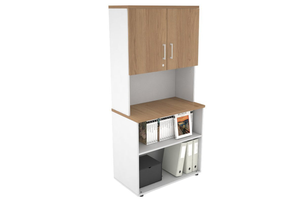 Uniform Small Open Bookcase - Hutch with Doors [800W x 750H x 450D]-White salvage oak white handle