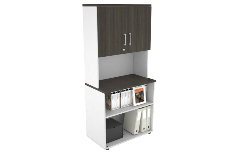 Uniform Small Open Bookcase - Hutch with Doors [800W x 750H x 450D] Jasonl White dark oak silver handle