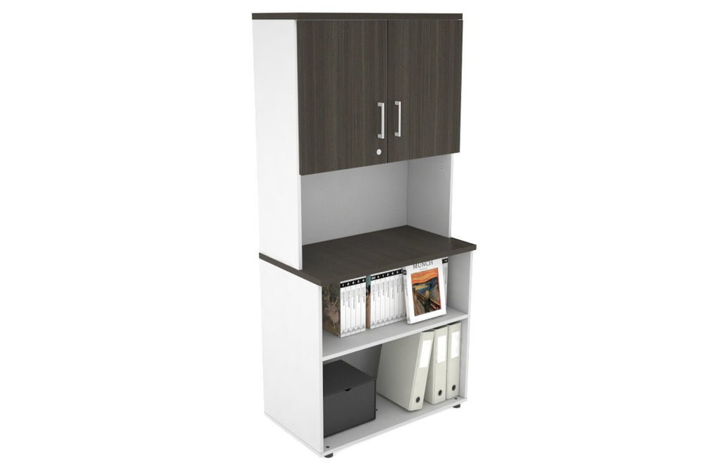 Uniform Small Open Bookcase - Hutch with Doors [800W x 750H x 450D]-White dark oak white handle