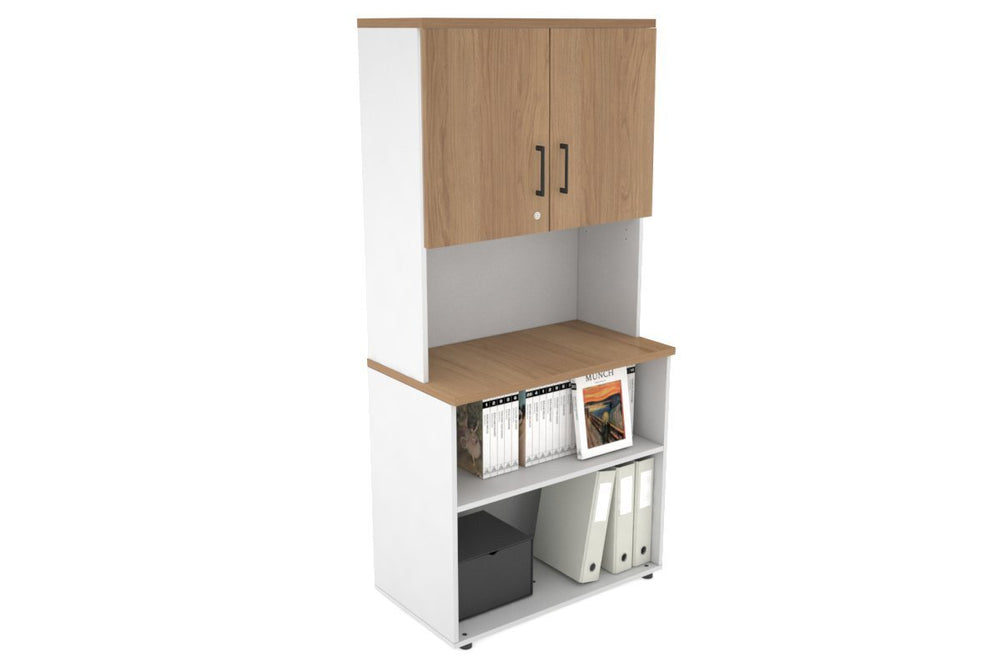 Uniform Small Open Bookcase - Hutch with Doors [800W x 750H x 450D]-White salvage oak black handle