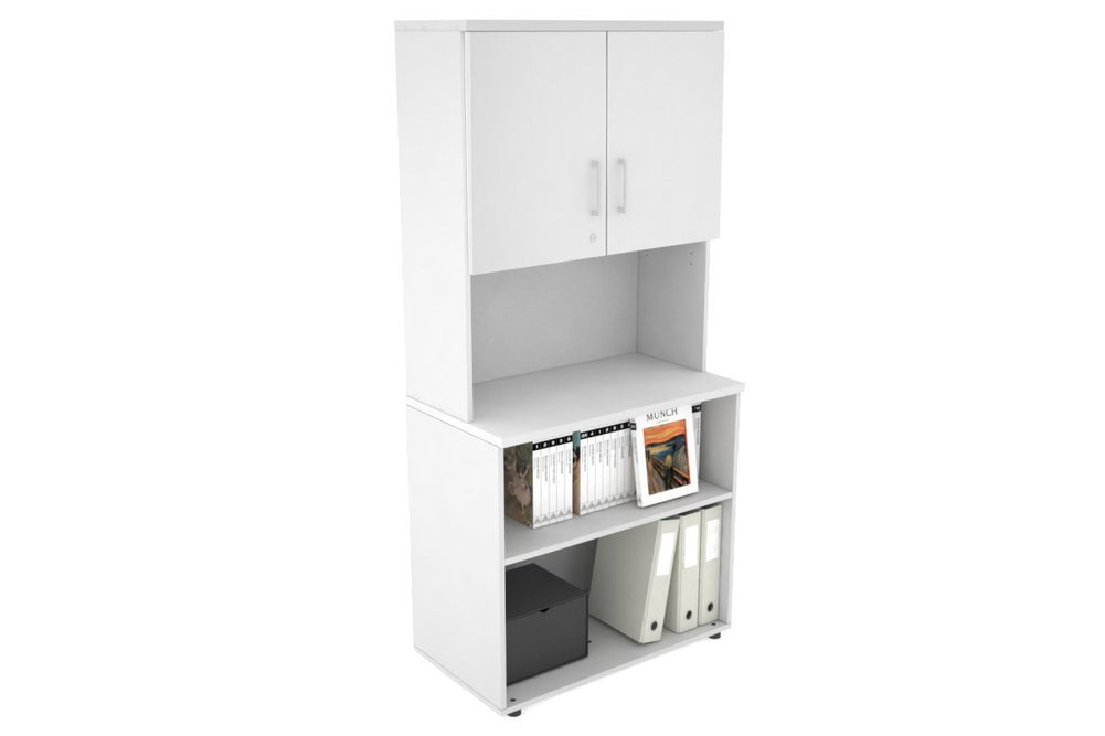 Uniform Small Open Bookcase - Hutch with Doors [800W x 750H x 450D]-White white white handle
