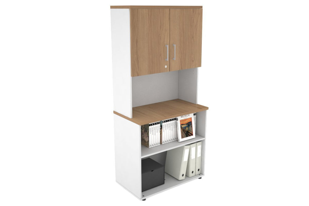 Uniform Small Open Bookcase - Hutch with Doors [800W x 750H x 450D]-White salvage oak silver handle