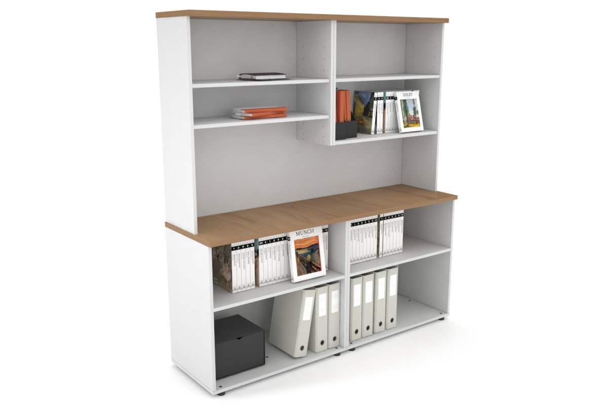 Uniform Small Open Bookcase with Open Hutch [1600W x 750H x 450D] Jasonl White salvage oak 