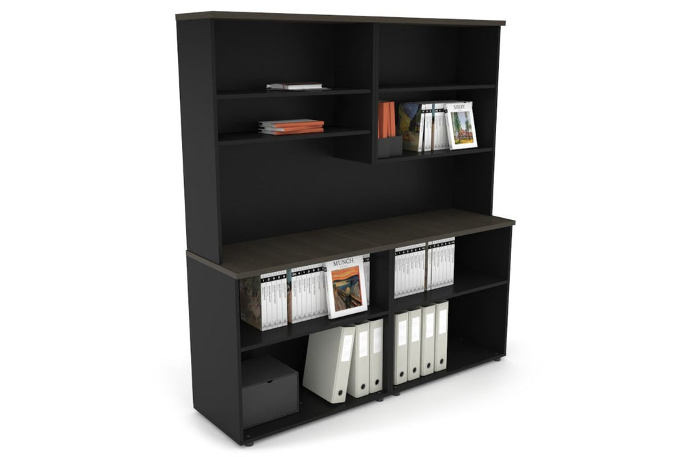 Uniform Small Open Bookcase with Open Hutch [1600W x 750H x 450D]-Black dark oak 