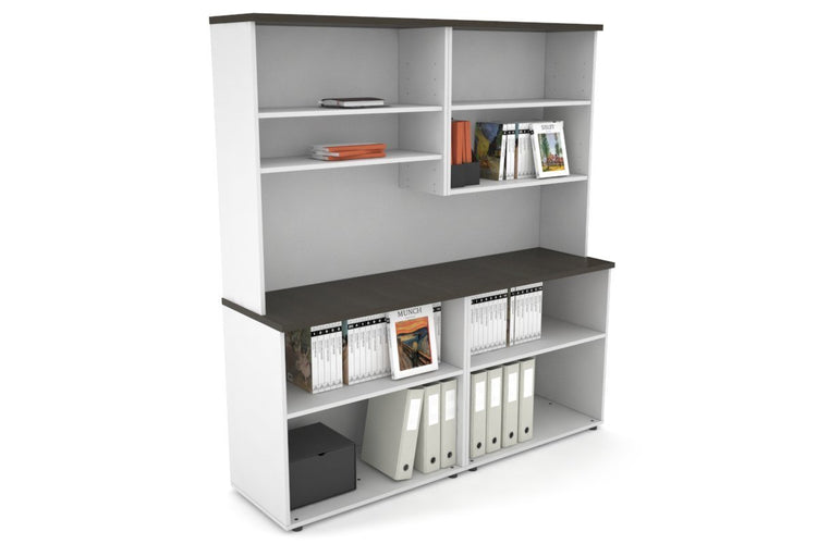 Uniform Small Open Bookcase with Open Hutch [1600W x 750H x 450D] Jasonl White dark oak 