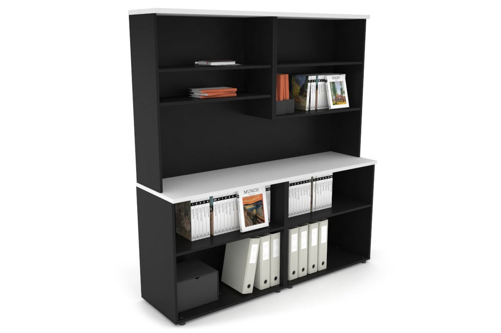 Uniform Small Open Bookcase with Open Hutch [1600W x 750H x 450D]-Black white 