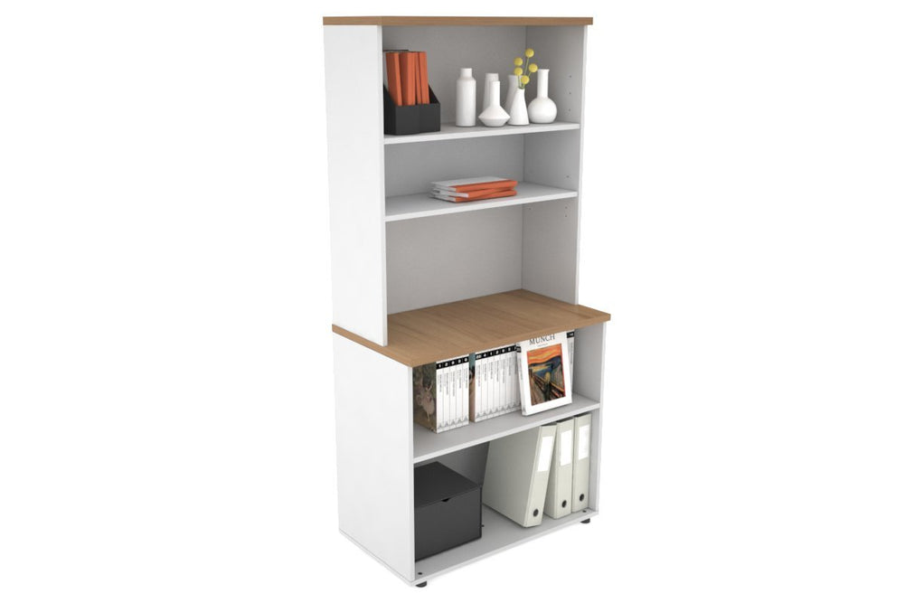 Uniform Small Open Bookcase with Open Hutch [800W x 750H x 450D]-White salvage oak 