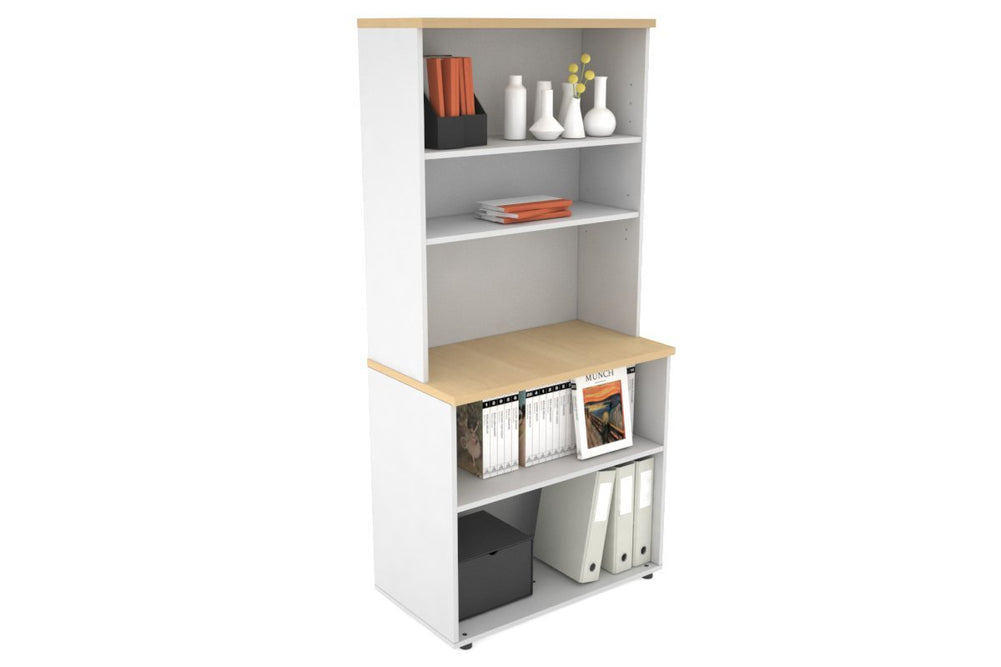 Uniform Small Open Bookcase with Open Hutch [800W x 750H x 450D]-White maple 