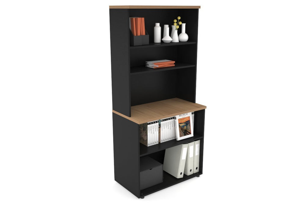 Uniform Small Open Bookcase with Open Hutch [800W x 750H x 450D]-Black salvage oak 