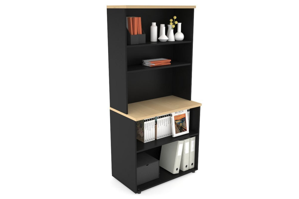 Uniform Small Open Bookcase with Open Hutch [800W x 750H x 450D]-Black maple 