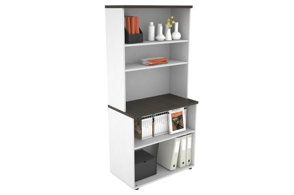 Uniform Small Open Bookcase with Open Hutch [800W x 750H x 450D]-White dark oak 