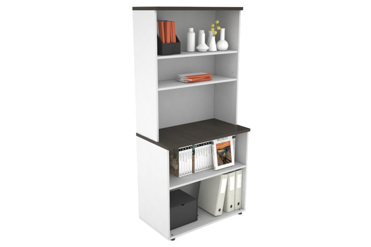 Uniform Small Open Bookcase with Open Hutch [800W x 750H x 450D] Jasonl White dark oak 