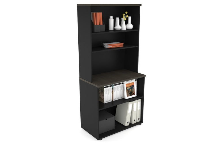 Uniform Small Open Bookcase with Open Hutch [800W x 750H x 450D] Jasonl Black dark oak 