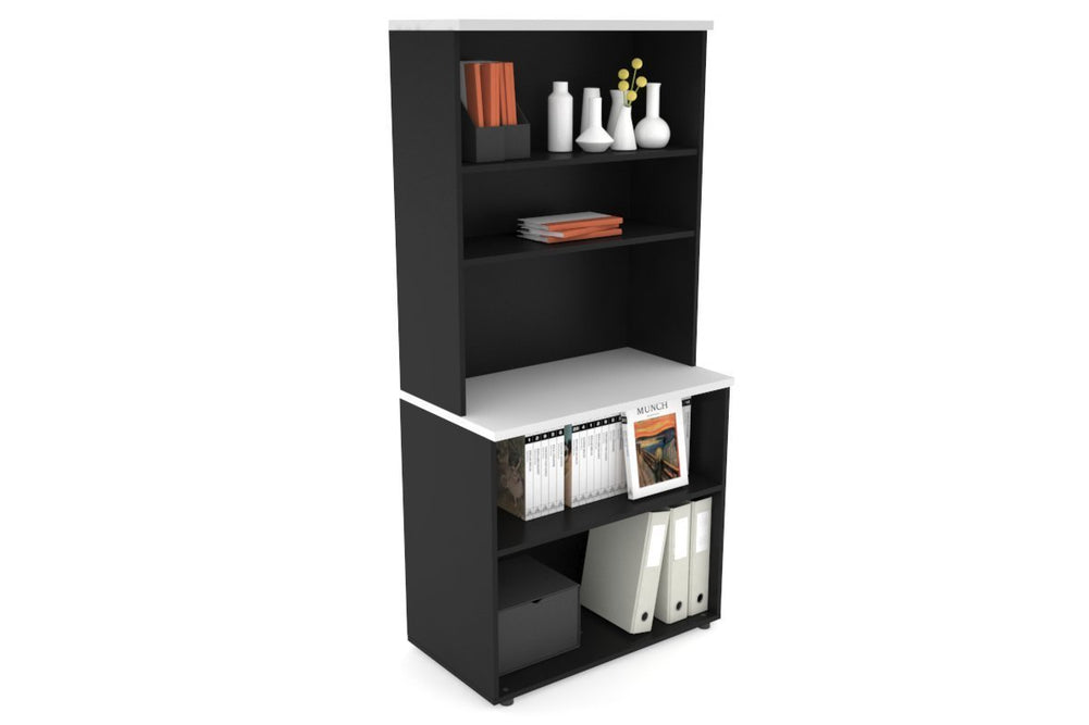 Uniform Small Open Bookcase with Open Hutch [800W x 750H x 450D]-Black white 