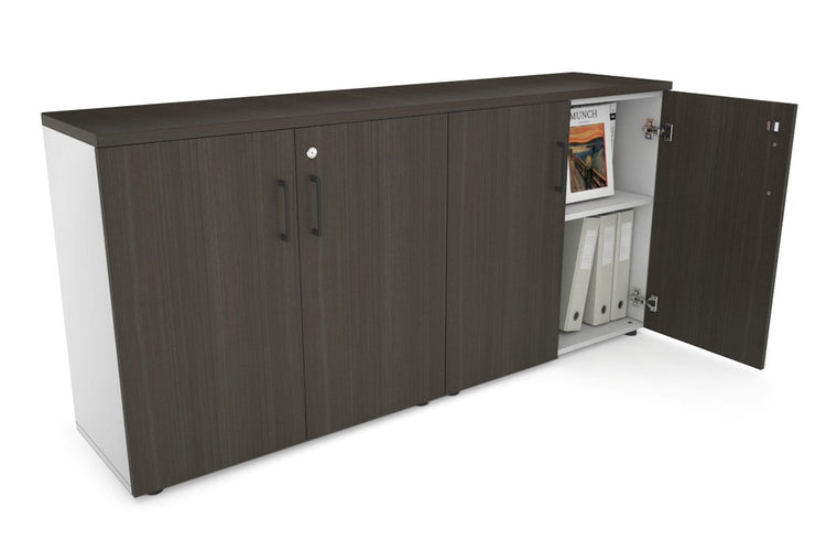 Uniform Small Storage Cupboard [1600W x 750H x 350D] Jasonl White dark oak black handle