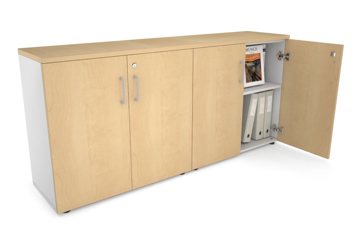 Uniform Small Storage Cupboard [1600W x 750H x 350D] Jasonl White maple silver handle