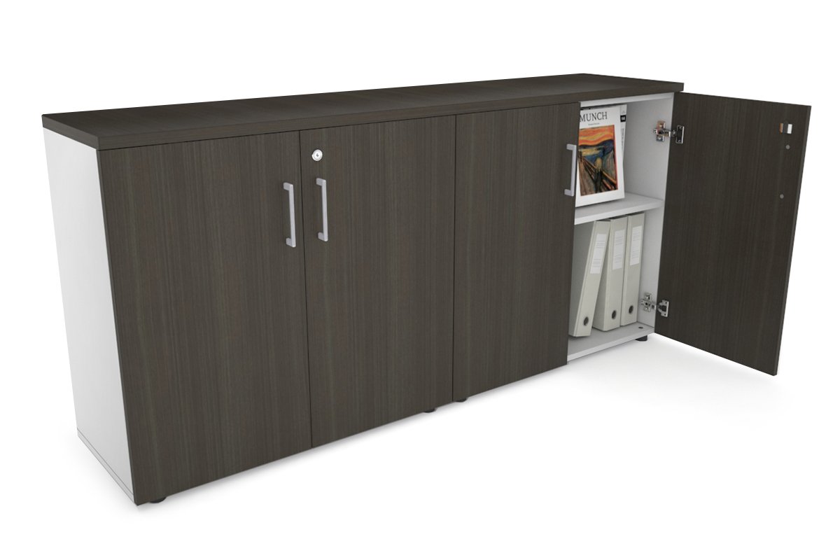 Uniform Small Storage Cupboard [1600W x 750H x 350D] Jasonl White dark oak silver handle