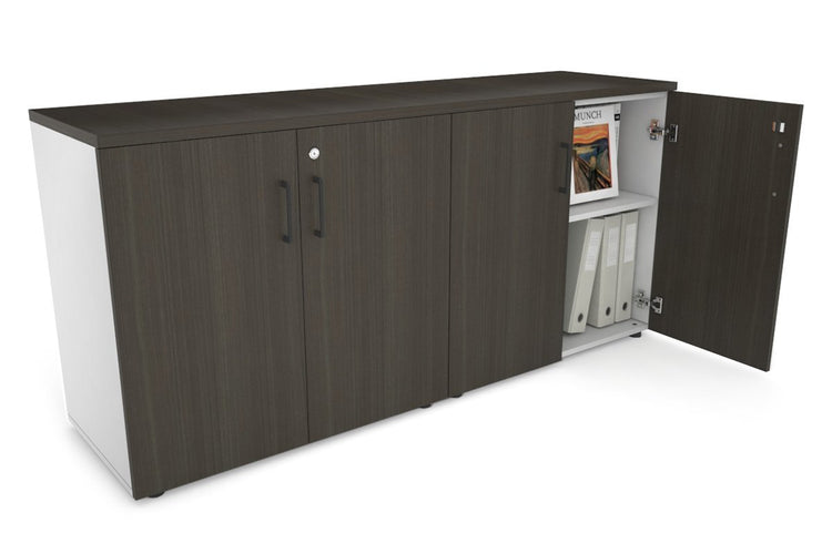 Uniform Small Storage Cupboard [1600W x 750H x 450D] Jasonl White dark oak black handle