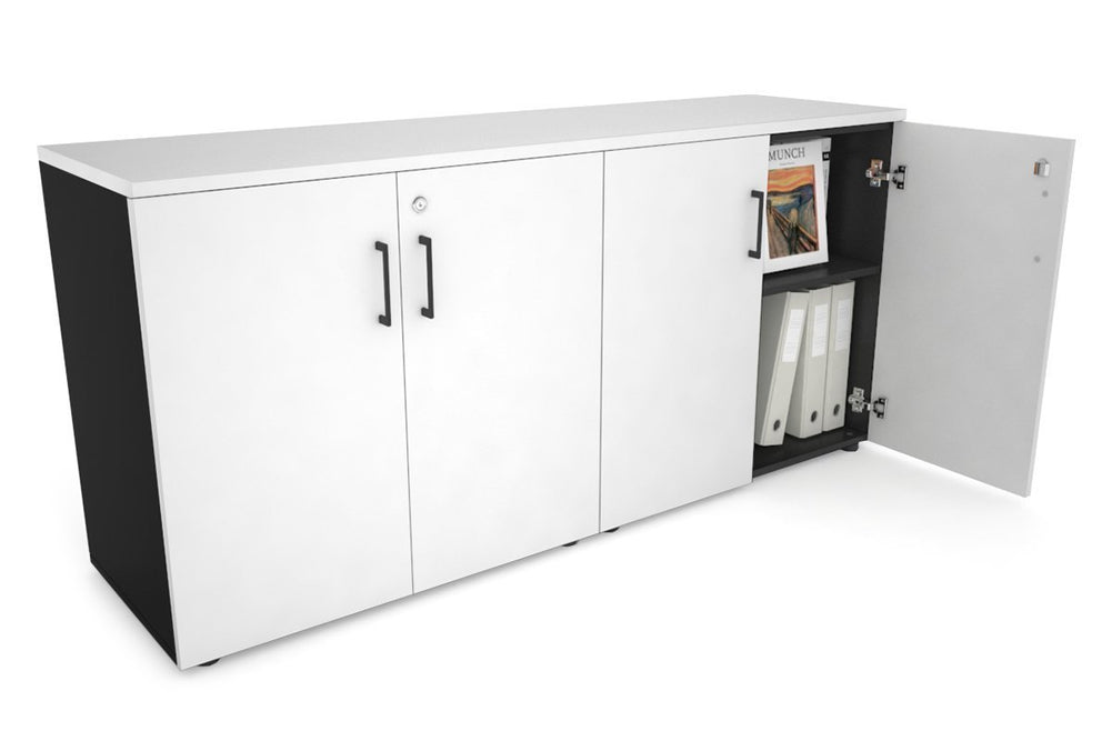 Uniform Small Storage Cupboard [1600W x 750H x 450D]-Black white black handle