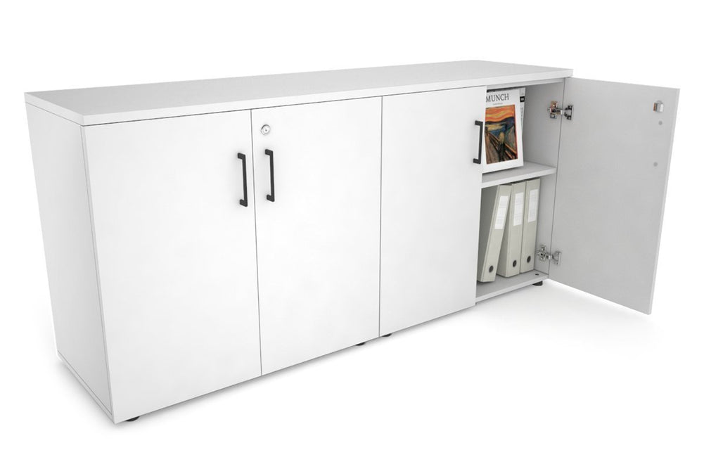 Uniform Small Storage Cupboard [1600W x 750H x 450D]-White white black handle