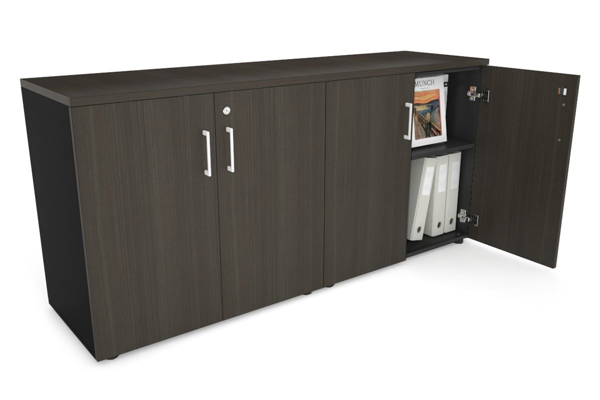 Uniform Small Storage Cupboard [1600W x 750H x 450D] Jasonl Black dark oak white handle