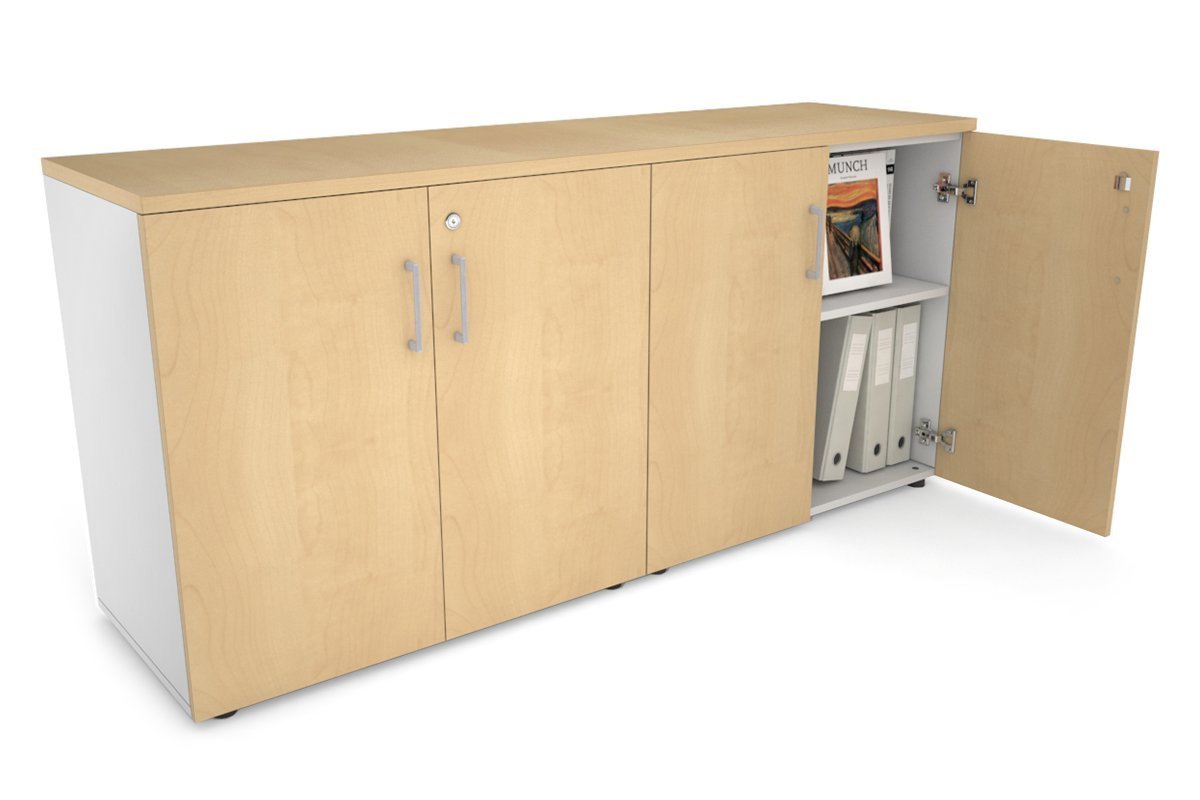 Uniform Small Storage Cupboard [1600W x 750H x 450D] Jasonl White maple silver handle