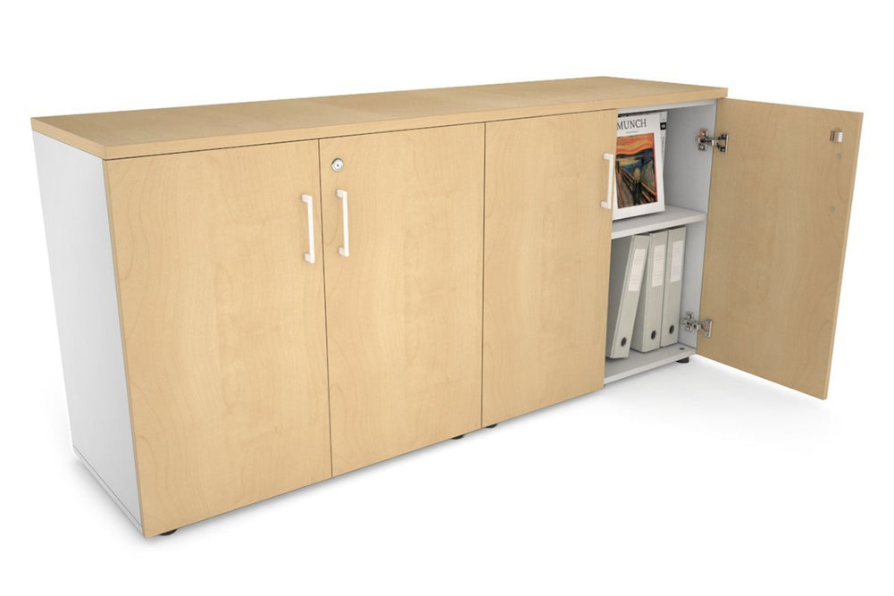 Uniform Small Storage Cupboard [1600W x 750H x 450D]-White maple white handle