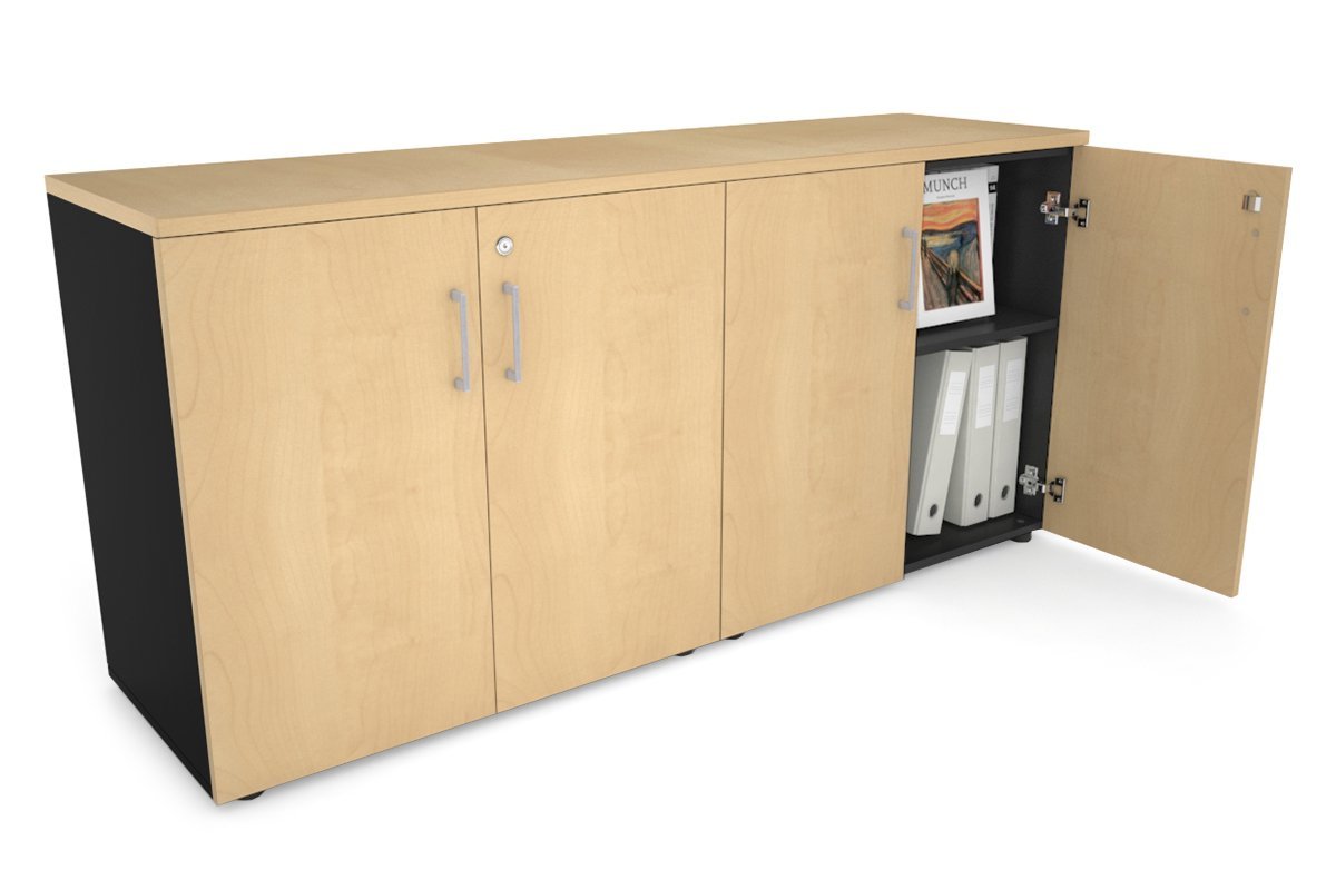 Uniform Small Storage Cupboard [1600W x 750H x 450D] Jasonl Black maple silver handle