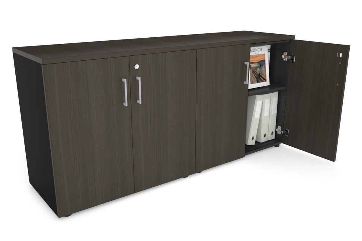 Uniform Small Storage Cupboard [1600W x 750H x 450D] Jasonl Black dark oak silver handle
