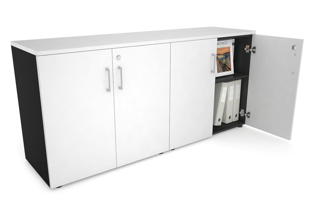 Uniform Small Storage Cupboard [1600W x 750H x 450D]-Black white silver handle