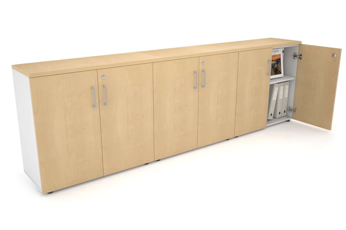 Uniform Small Storage Cupboard [2400W x 750H x 350D] Jasonl White maple silver handle