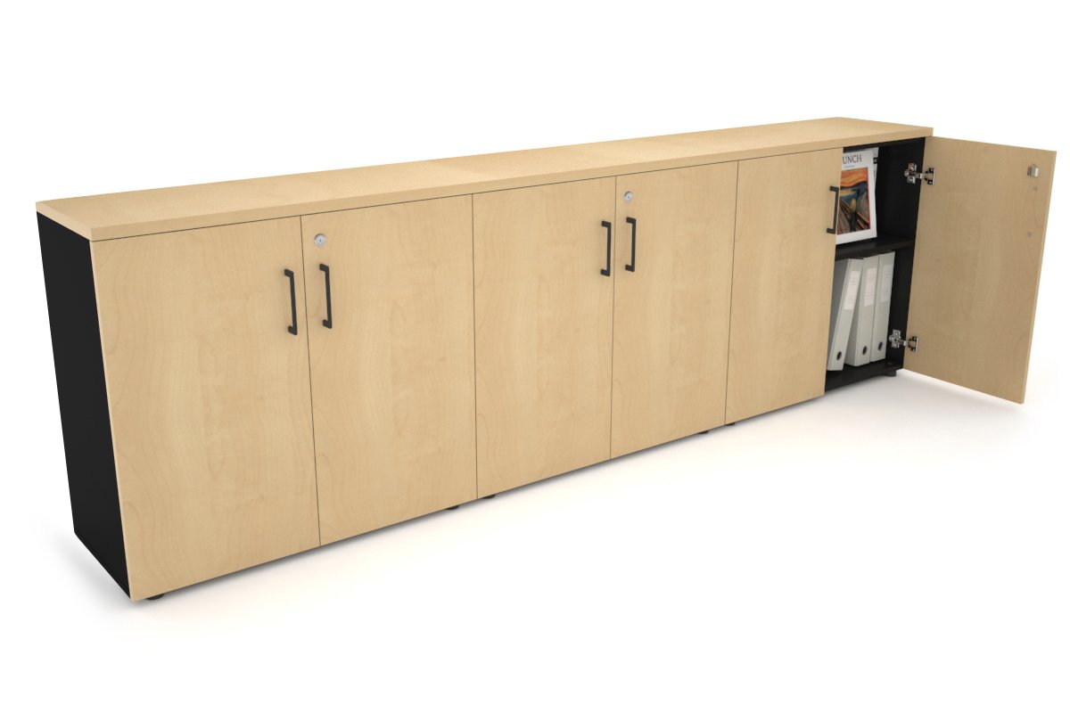 Uniform Small Storage Cupboard [2400W x 750H x 350D] Jasonl Black maple black handle