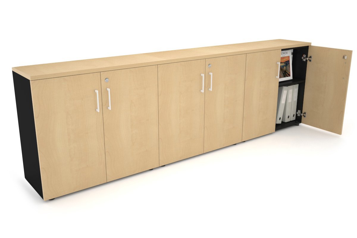 Uniform Small Storage Cupboard [2400W x 750H x 350D] Jasonl Black maple white handle