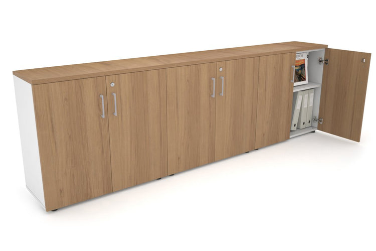 Uniform Small Storage Cupboard [2400W x 750H x 350D] Jasonl White salvage oak silver handle