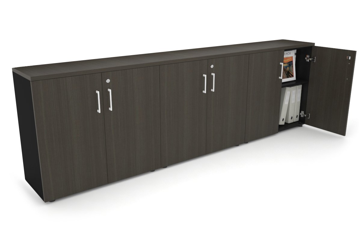 Uniform Small Storage Cupboard [2400W x 750H x 350D] Jasonl Black dark oak white handle