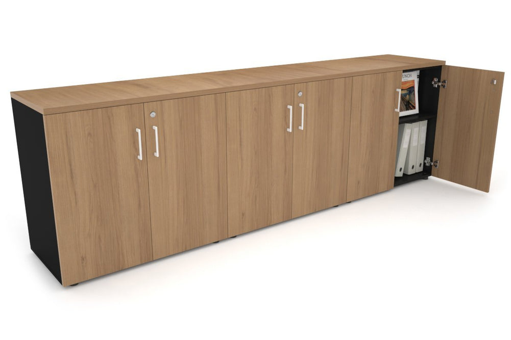 Uniform Small Storage Cupboard [2400W x 750H x 450D]-Black salvage oak white handle