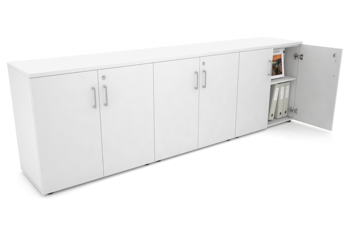 Uniform Small Storage Cupboard [2400W x 750H x 450D] Jasonl White white silver handle