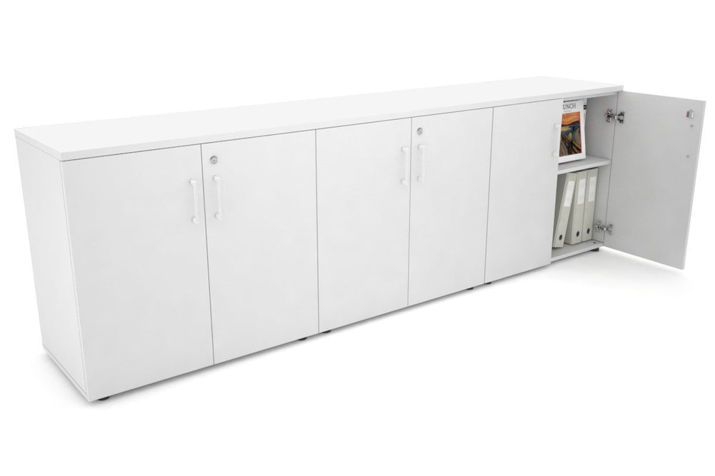 Uniform Small Storage Cupboard [2400W x 750H x 450D]-White white white handle