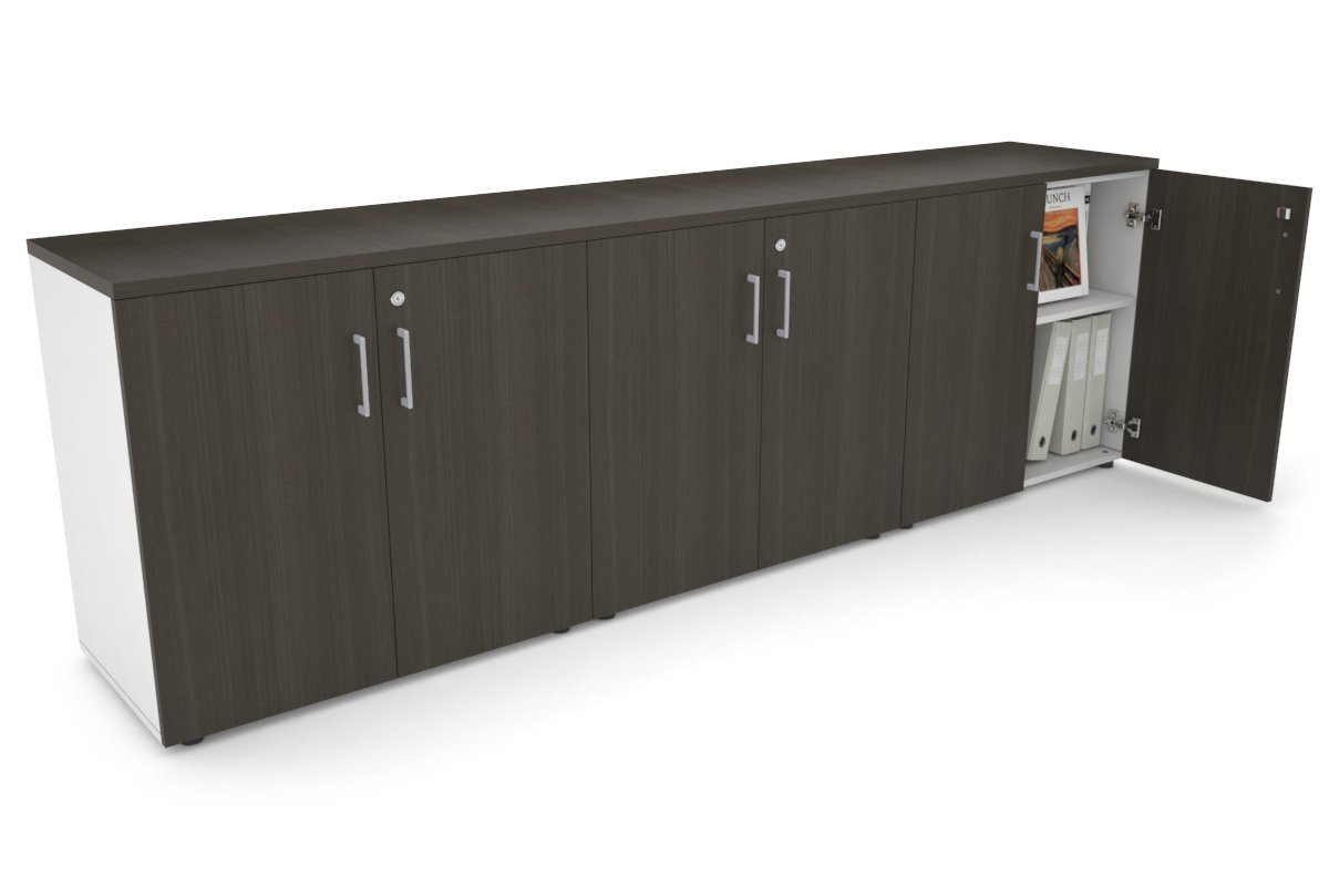 Uniform Small Storage Cupboard [2400W x 750H x 450D] Jasonl White dark oak silver handle