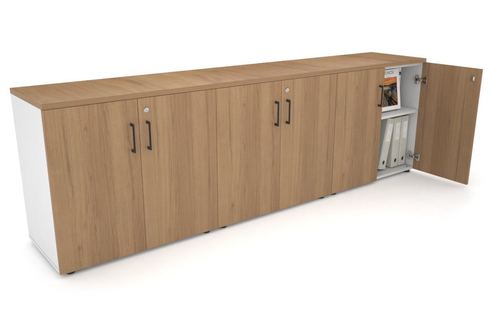 Uniform Small Storage Cupboard [2400W x 750H x 450D]-White salvage oak black handle