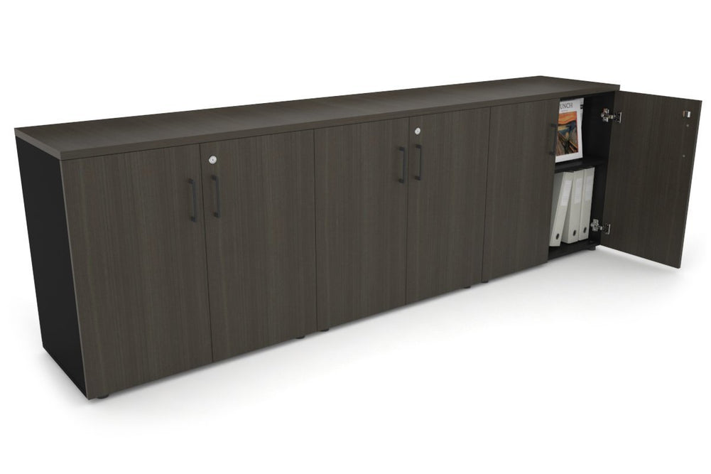 Uniform Small Storage Cupboard [2400W x 750H x 450D]-Black dark oak black handle