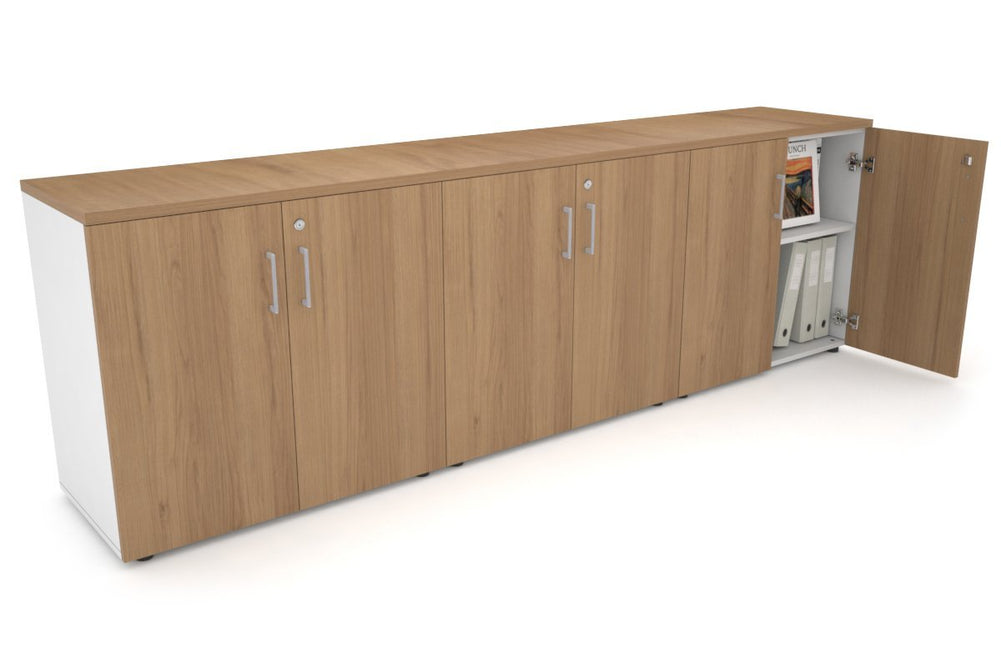 Uniform Small Storage Cupboard [2400W x 750H x 450D]-White salvage oak silver handle