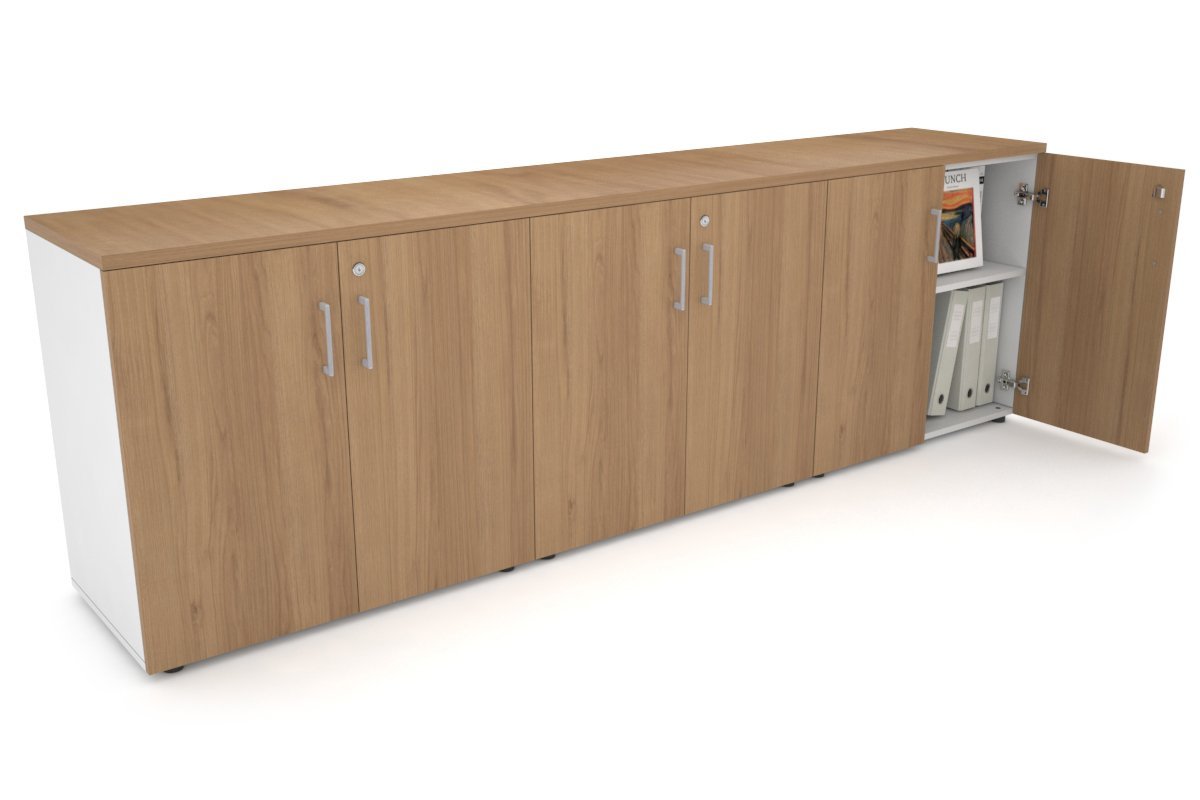 Uniform Small Storage Cupboard [2400W x 750H x 450D] Jasonl White salvage oak silver handle